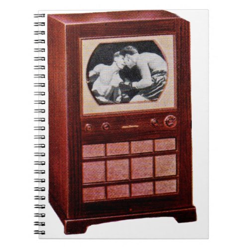 circa 1951 television set broadcasting boxing notebook