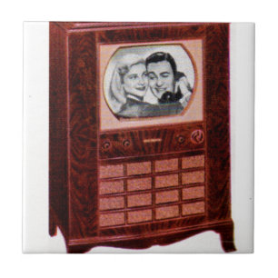 circa 1951 television set man and woman ceramic tile