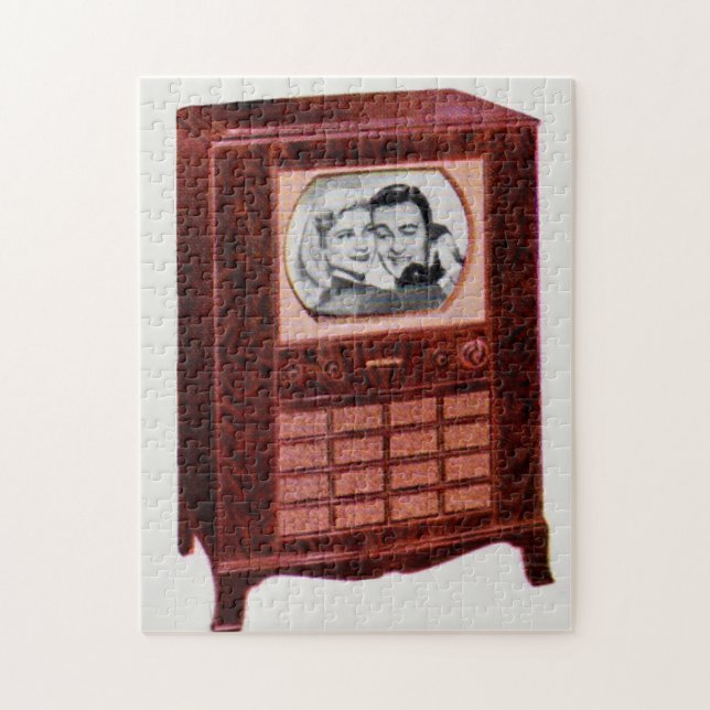 circa 1951 television set man and woman jigsaw puzzle (Vertical)
