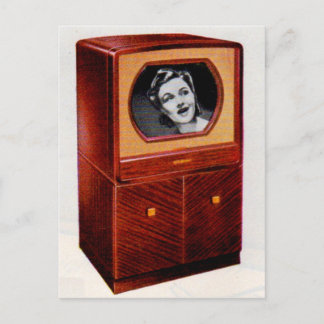 circa 1951 television set singing woman postcard
