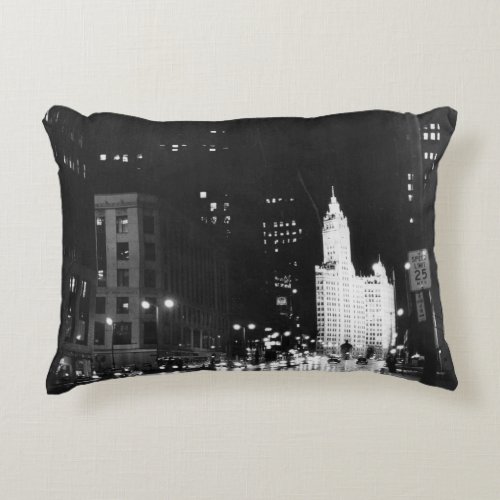 circa 1954  A view down Michigan Avenue Decorative Pillow