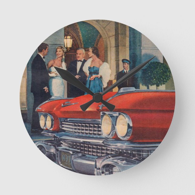 circa 1960 red Cadillac grille Round Clock (Front)