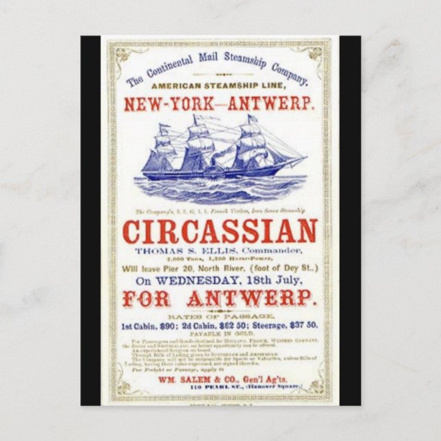 Circassian Clipper sailing ship 1866 Postcard (Front)
