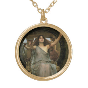 Circe Offering the Cup to Ulysses by JW Waterhouse Gold Plated Necklace
