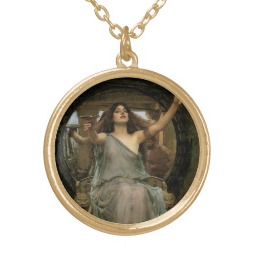 Circe Offering the Cup to Ulysses by JW Waterhouse Gold Plated Necklace