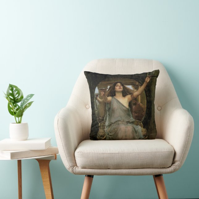 Circe Offering the Cup to Ulysses by JW Waterhouse Throw Pillow (Chair)