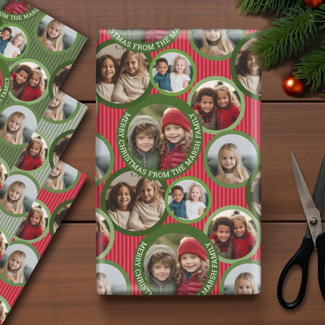 Circle 5 Photo - Merry Christmas Green and Red Wrapping Paper Sheets (Photo Wrapping Paper - Holiday and Christmas Theme)