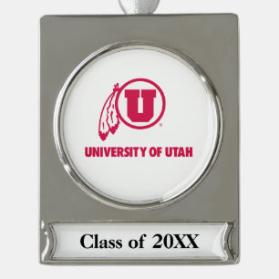 Circle and Feathers University of Utah Silver Plated Banner Ornament