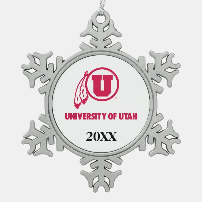 Circle and Feathers University of Utah Snowflake Pewter Christmas Ornament (Front)