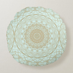 Circle and lines beige shapes light blue back round pillow