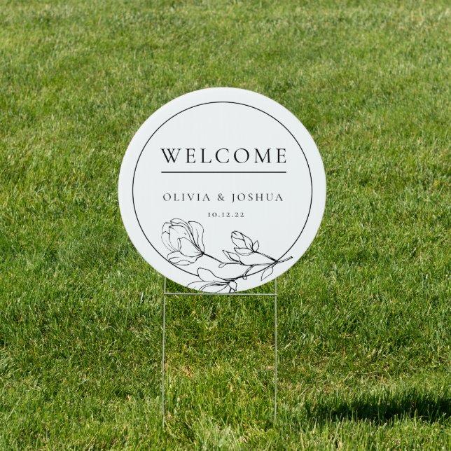 Circle Black and White Floral Wedding Welcome Sign (Insitu)