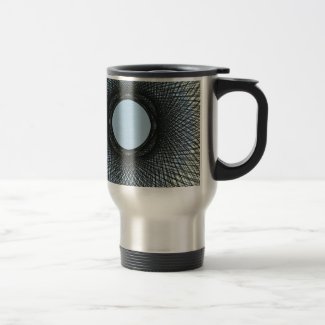 circle blend in harmonize with black abstract art travel mug