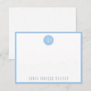 Circle Blue Monogram Name Note Card