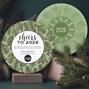 Circle Calendar Business Logo - Cheers Green Red Holiday Card