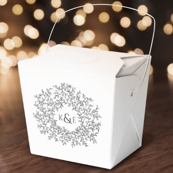 Circle Charcoal Gray Art Leaves Wedding On White Favor Boxes by mylittleedenweddings at Zazzle