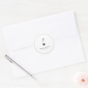 Circle Classic Bars Double Monogram Modern Wedding Round Sticker