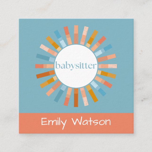 Circle Clothes Pins Blue and Peach IG Babysitter  Square Business Card (Front)