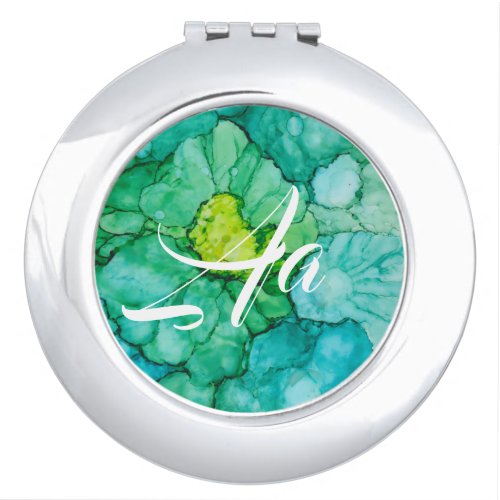 Circle Compact Mirror Blue_Greens Flowers