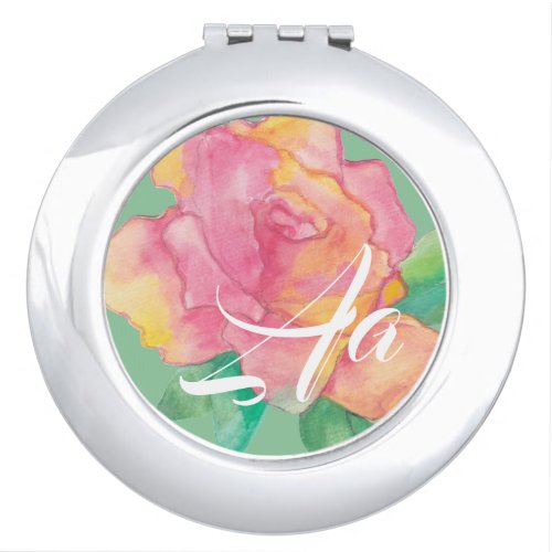 Circle Compact Mirror Pink Flower