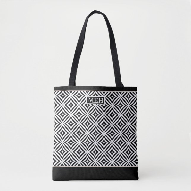 Circle Diamond TI Monogrammed BW Tote Bag (Front)