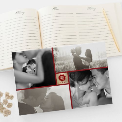 Circle Double Happiness 4 Photo Chinese Wedding Guest Book