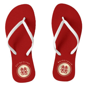 Circle Double Happiness Chinese Wedding Flip Flops