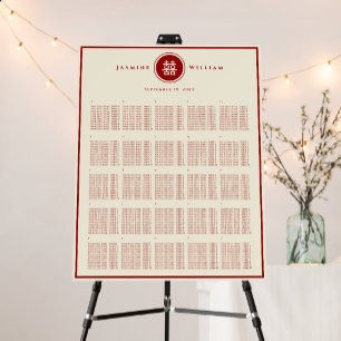 Circle Double Happiness Chinese Wedding Seat Chart Foam Board