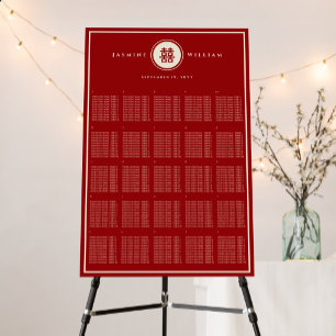 Circle Double Happiness Chinese Wedding Seat Chart Foam Board