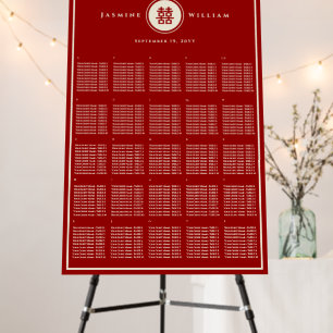 Circle Double Happiness Chinese Wedding Seat Chart Foam Board