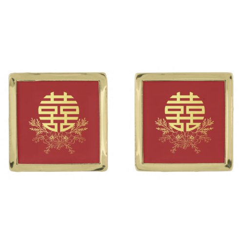 Circle double happiness flower chinese wedding cufflinks