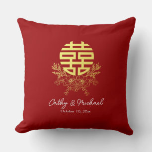 Circle double happiness flower chinese wedding throw pillow