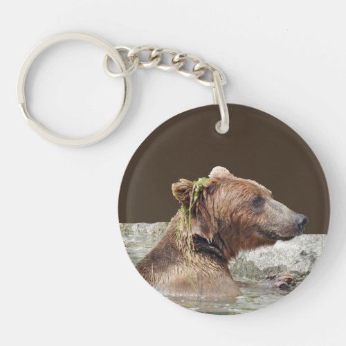 Circle double_sided Keychain w grizzly  cub