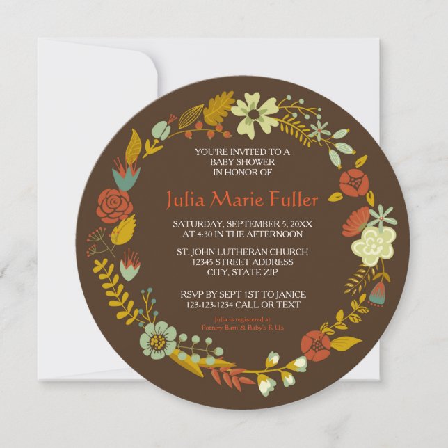 Circle Fall Wreath Design - Baby Shower Invite (Front)