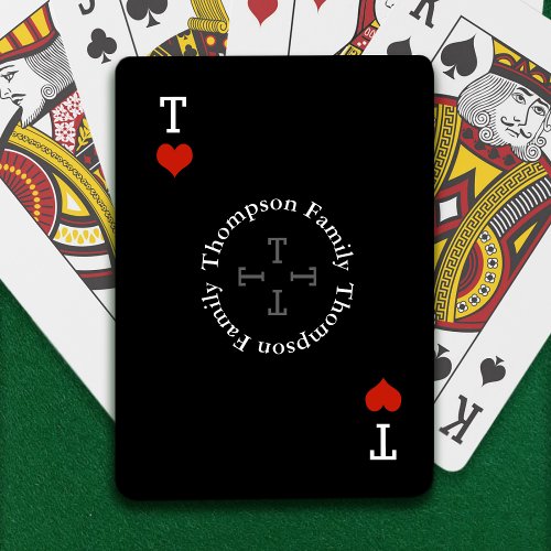 Circle family name monogram black poker cards