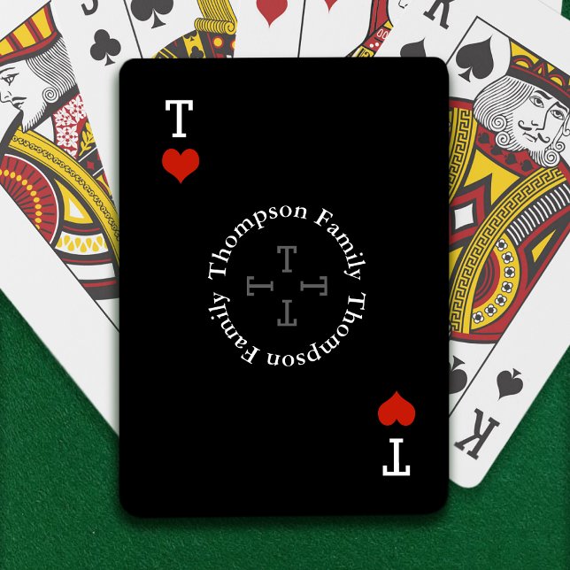 Circle family name monogram black poker cards (Creator Uploaded)