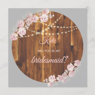 Circle Floral Light Strings Wooden Bridesmaid Card
