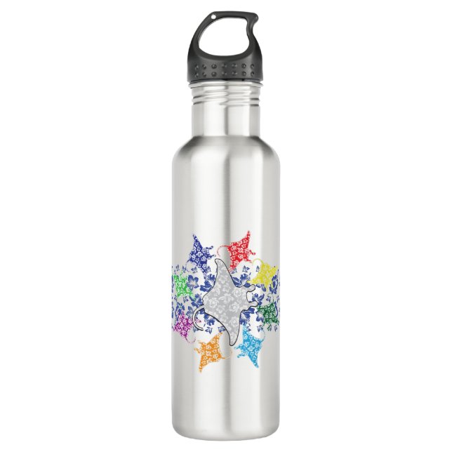 Circle-Floral-Manta-Rays Stainless Steel Water Bottle (Front)