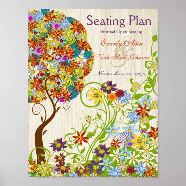 Circle Flower Tree Wood Grain background Poster (Front)