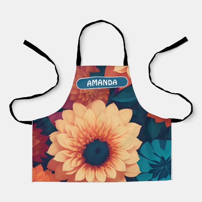 Circle Flowers Watercolor Colorful Pattern Apron (Front)