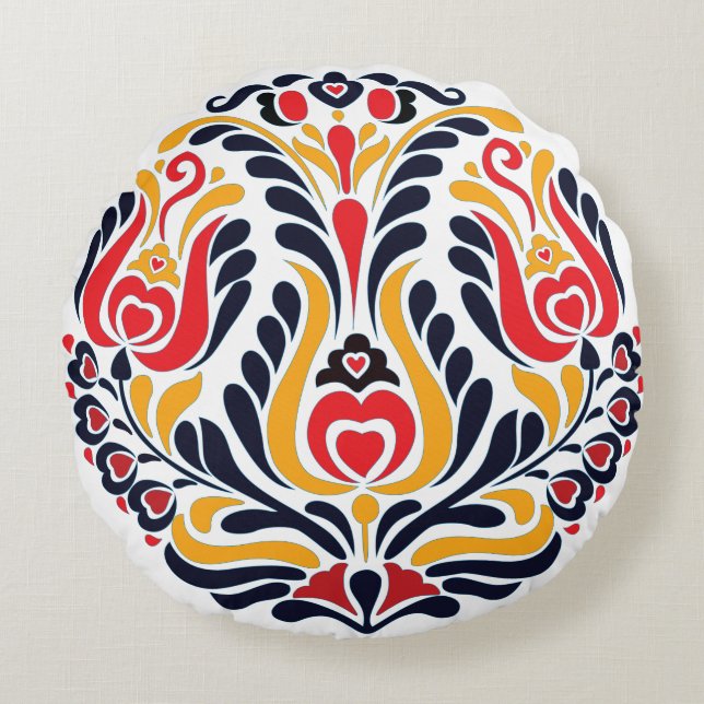 Circle  Folk  Pattern Round Pillow (Front)