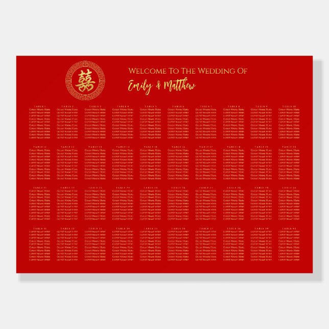 Circle frame chinese wedding seating chart foam board (Front)