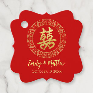 Circle frame double happiness Chinese wedding Favor Tags