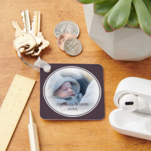 Circle Framed Baby or Wedding Photo Keychain