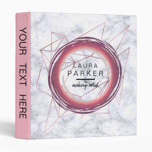 Circle Geometric White Marble Rose Gold Trendy 3 Ring Binder