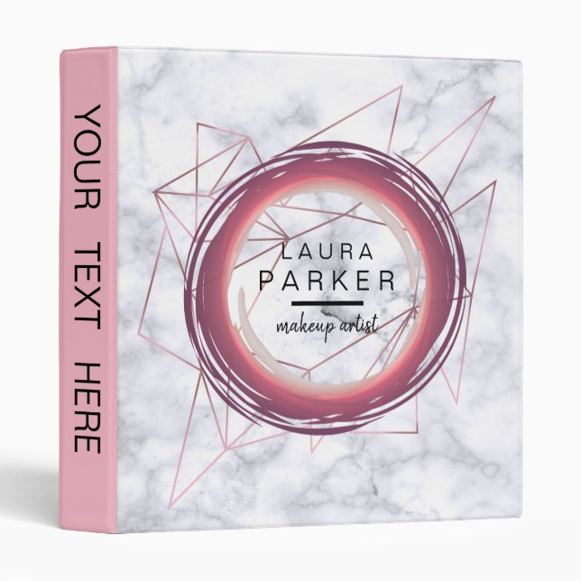 Circle Geometric White Marble Rose Gold Trendy 3 Ring Binder (Front/Spine)