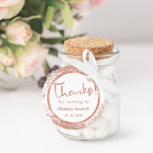 Circle gift note  Rose gold glitter white Glam Favor Tags