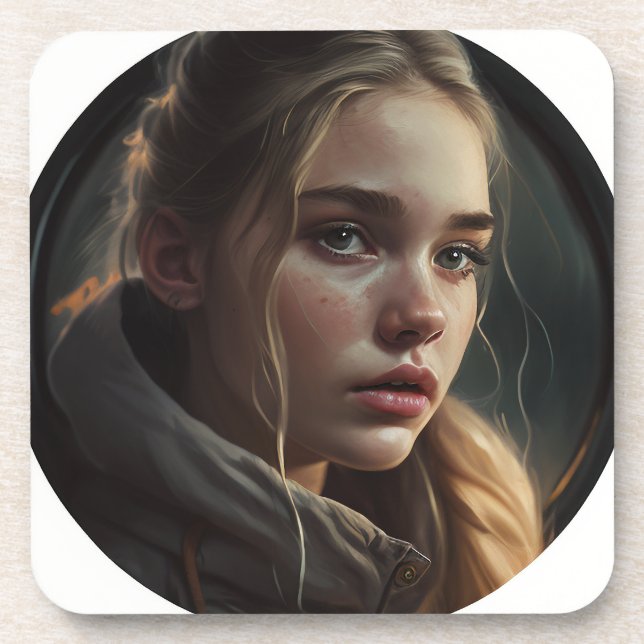 Circle girl beverage coaster (Front)