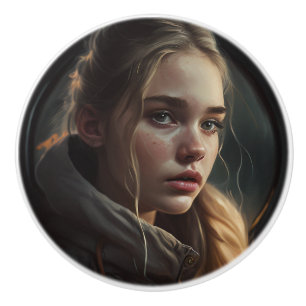 Circle girl ceramic knob