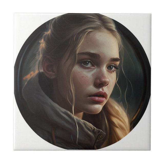 Circle girl ceramic tile (Front)