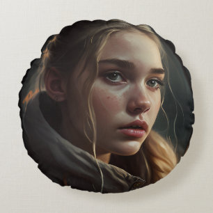 Circle girl round pillow
